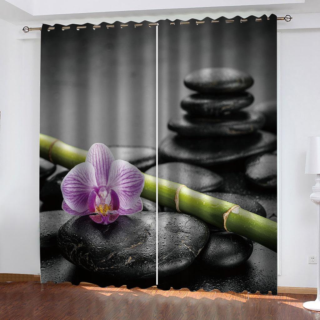 2Panels Garden Plant Orchid Curtains for Bedroom Living Room Kitchen Home Window Blinds Treatments Curtains Grommet Top Cortina