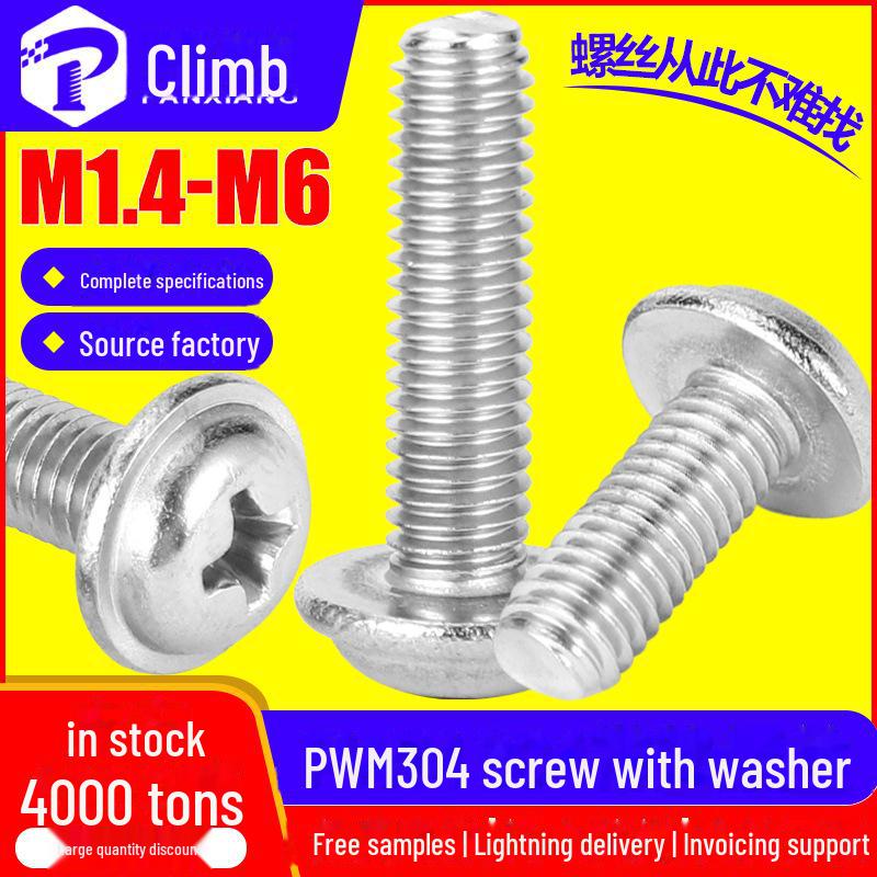 Винт для ручки двери шкафа из нержавеющей стали 304 с круглой головкой и прокладкой, самонарезающий M3/M4