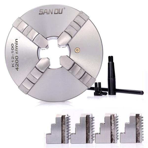 K12-100 SANOU 100мм Токарный патрон 4-кулачковый самоцентрирующийся патрон Закаленный реверсивный инструмент Серебристый Новый