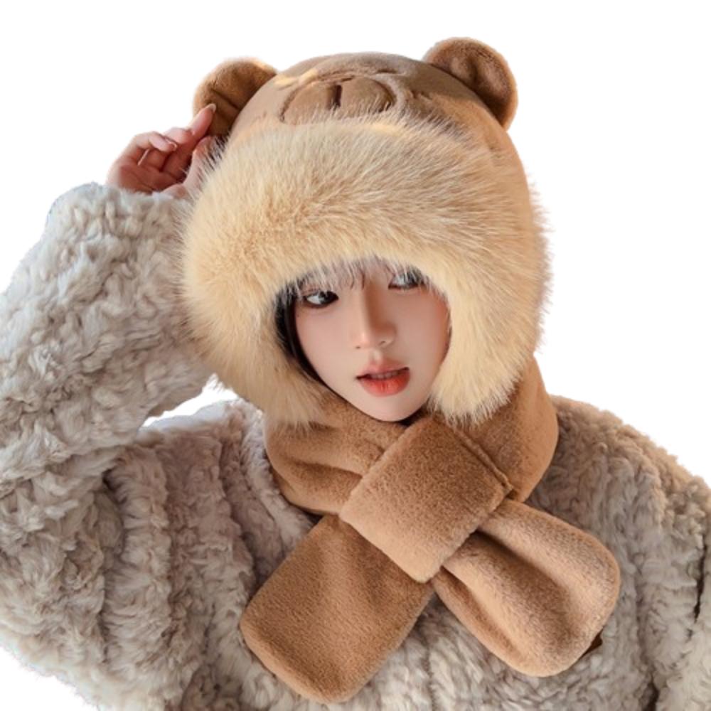 Panda Capybara Hat Scarf Set 3 In 1 Cartoon Plush Hat Earmuff Scarf Hat Glove for Women Lady