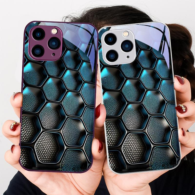 Синий градиентная сетка Для IPhone 16 Plus 15 14 13 12 Mini 11 Pro Max X XS XR 7 8 Plus 2022 Закаленное стекло Чехол для телефона