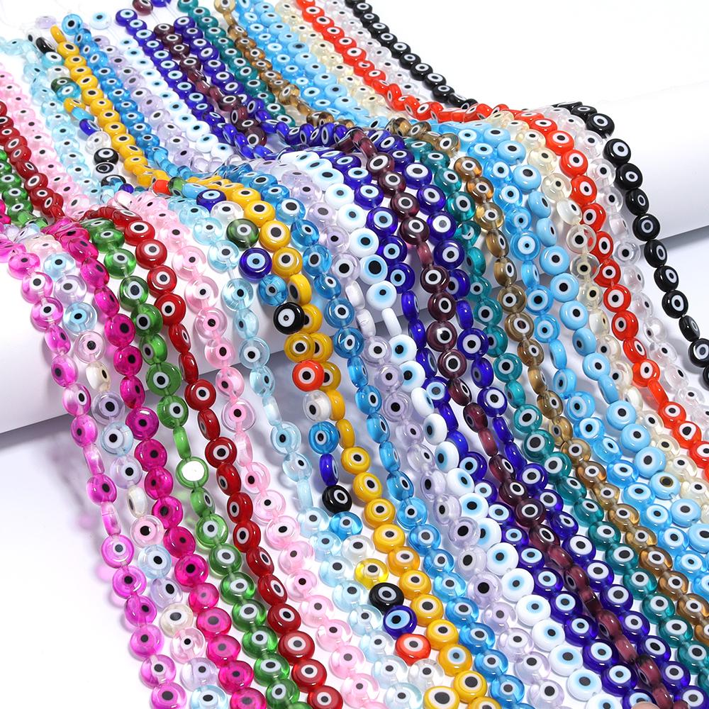 1 нить 4/6/8/10 мм Цветные Lampwork Бусины 'Сглаз' Свободно расположенные Плоские Круглые Стеклянные Бусины Для DIY Шармов Браслета Серьги Оптом