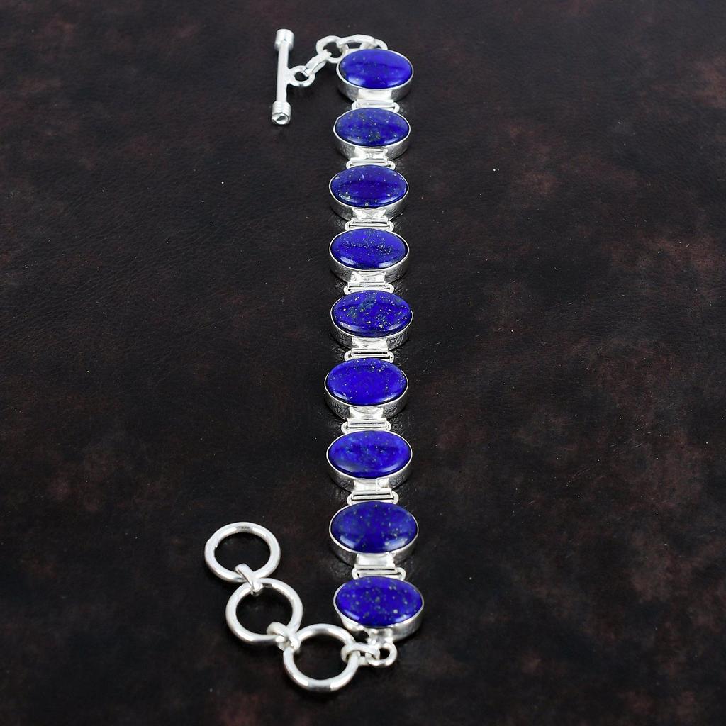 Браслет из лазурита, браслет из настоящего драгоценного камня, уникальная бижутерия ручной работы, браслет из стерлингового серебра 925 пробы, регулируемый браслет-цепочка, подарки для него