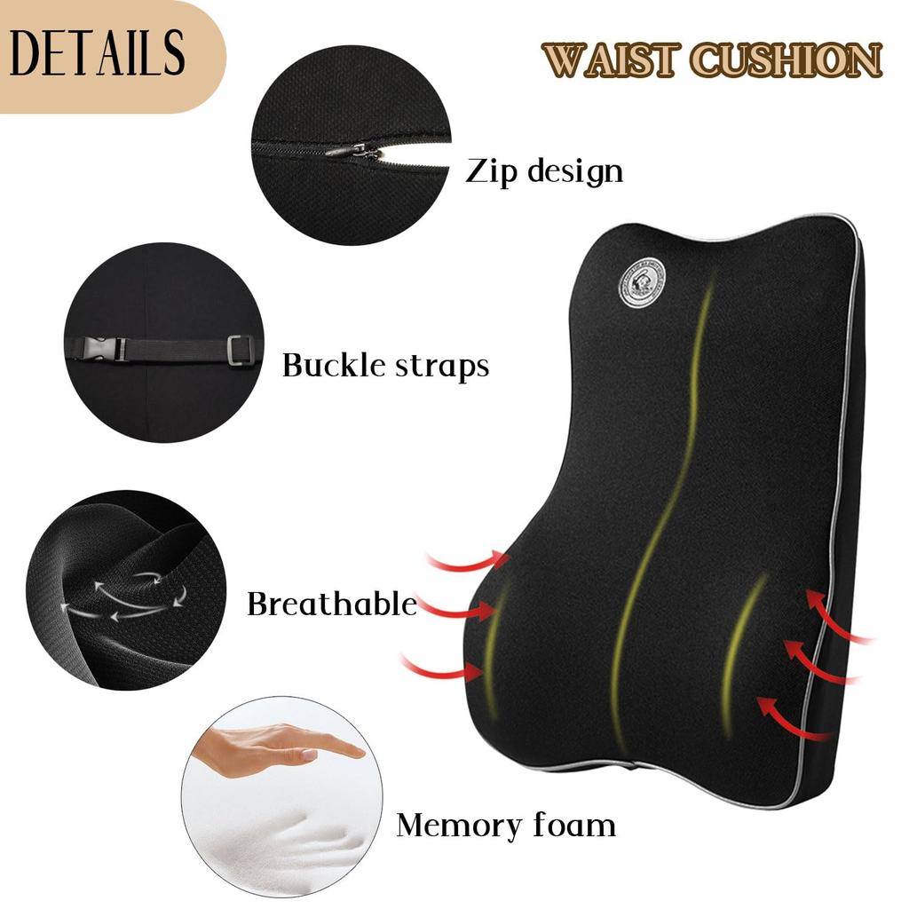Ecloud Shop Lumbar Support Cushion Neck Pillow Ergonomic Universal Fit for Major Car B0013 Car/Headrest Kit, Design, Seats, Black,