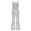 Girls Character Cosplay Costume Spaghetti Straps Bell Bottom Shiny Sequins Zipper Jumpsuit Movie Role Play Dress