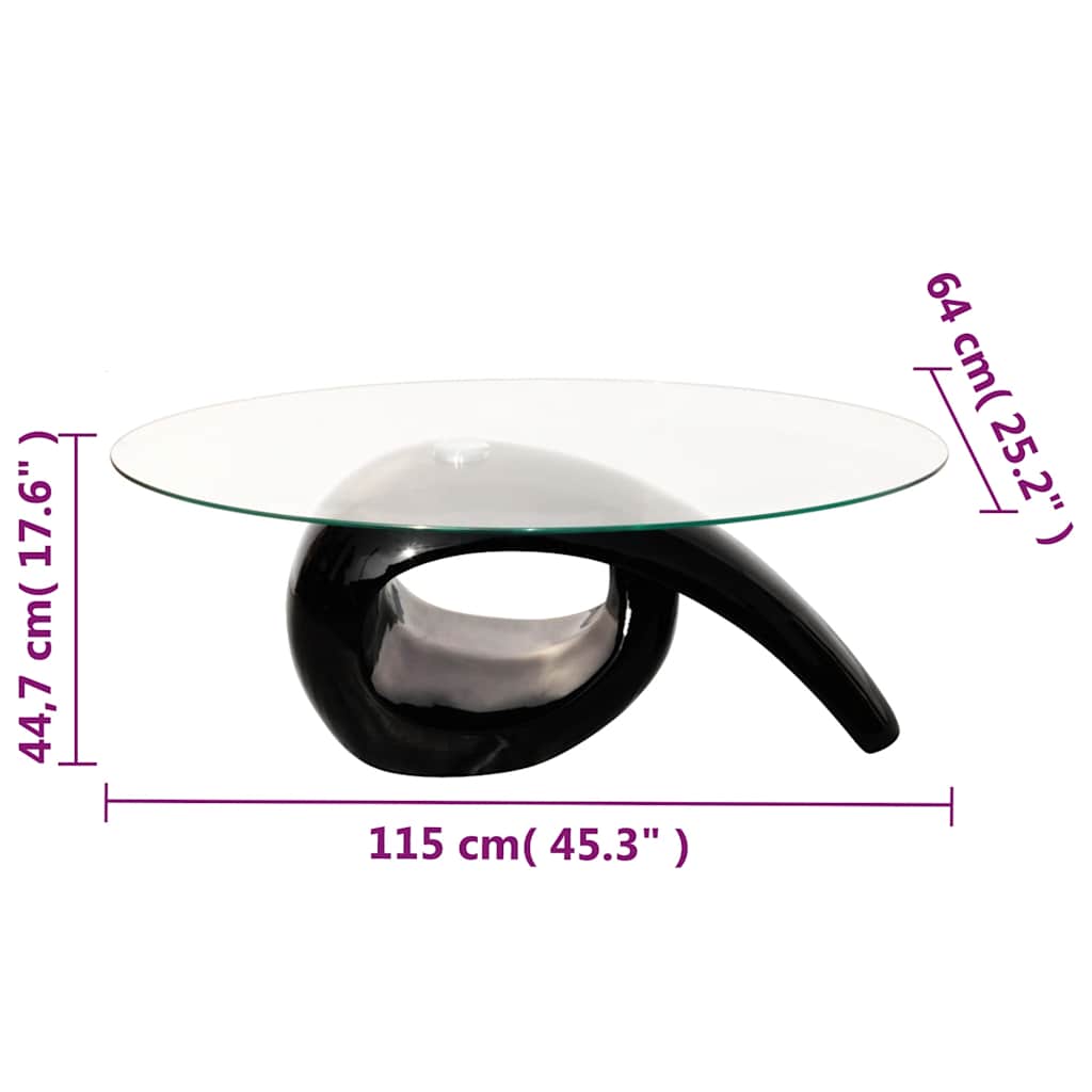 Oval Glass Coffee Table High Gloss Black