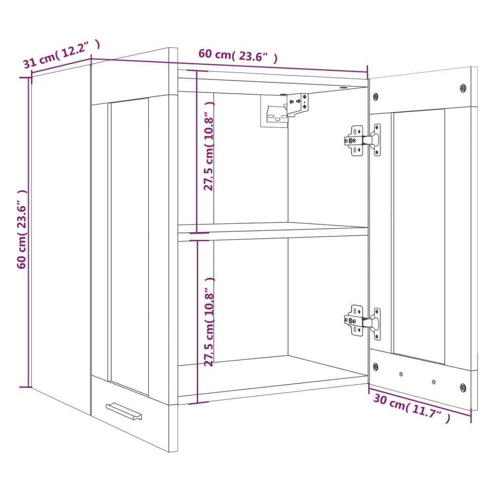 Lyon Wall Mounted Cabinet with Glass Grey Sonoma 60 x 31 x 60 cm Particleboard