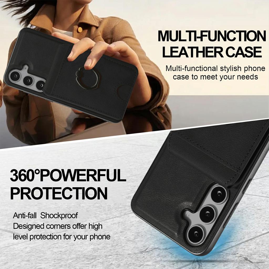 For Samsung Galaxy S24 Magnetic Case PC+PU Phone Back Cover with Detachable Card Holder