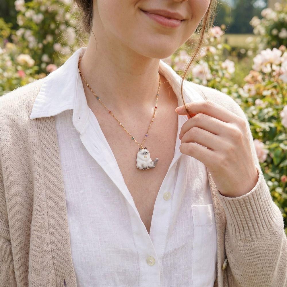 18K Gold Plated Stainless Steel Cat Necklace Copper Gold Clavicle Chain Cat Pendant Necklace Gifts