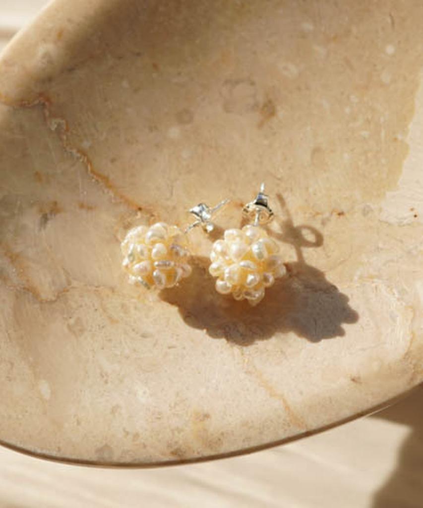 Alleun Silver 925 Freshwater Bold Pearl Earrings Popcorn