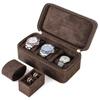 Family Multifunctional Vintage Genuine Leather Portable Case with Interchangeable Pillows for and Watches Contact's 3-Watch Men's Women's