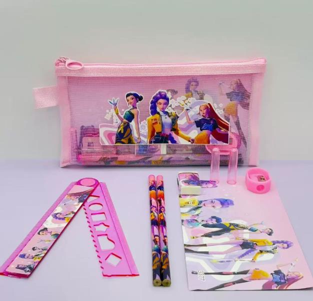 New kpop Demon Hunter Girl Group Pen Case Set, Nylon Mesh Bag, Rectangular Pen Case, Student Back to School Set, Stationery Gift