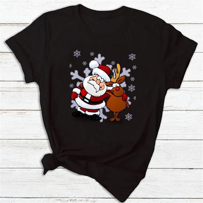 Christmas Theme Cartoon Graphic T Shirt Unisex Women Unisex Streetwear Cute Santa Claus Reindeer Print Casual Short Sleeve
