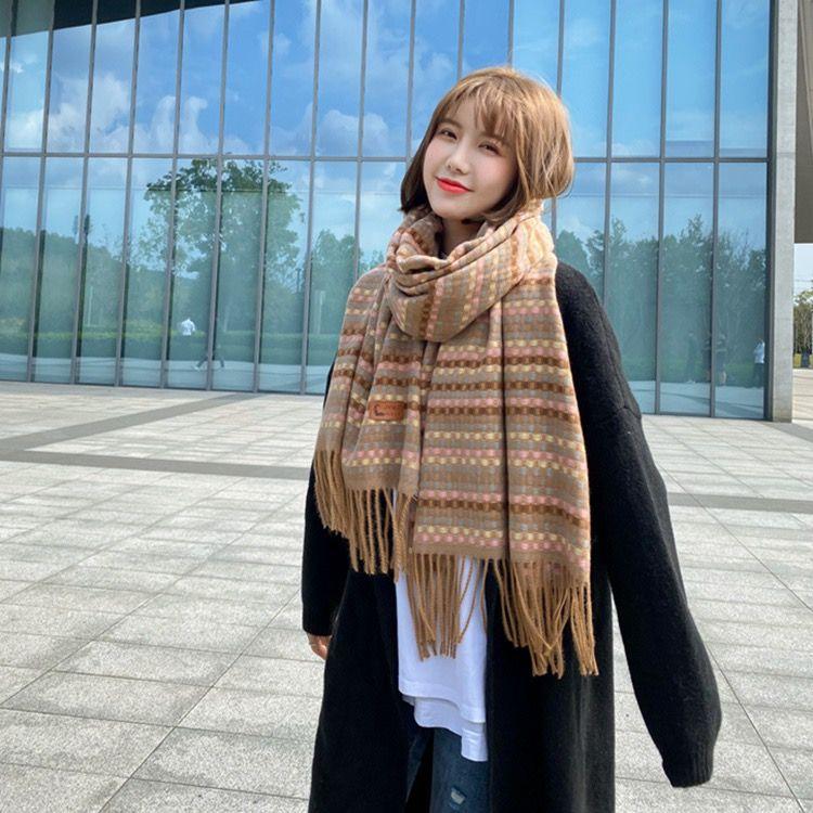Two Tone Thousand Bird Grid Scarf Women's Winter Korean Edition Versatile Thick Women's Autumn/Winter Warm Scarf