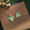 JMXD-Серьги с эмалью цвета искусственной бирюзы, ювелирные изделия, позолоченные, этнический стиль, ретро, литературная текстура, драгоценный камень, женские, китайский стиль