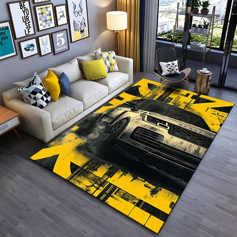 Yellow Grunge SUV Art Carpet suitable as a non-slip mat for the living room or bedroom sofa