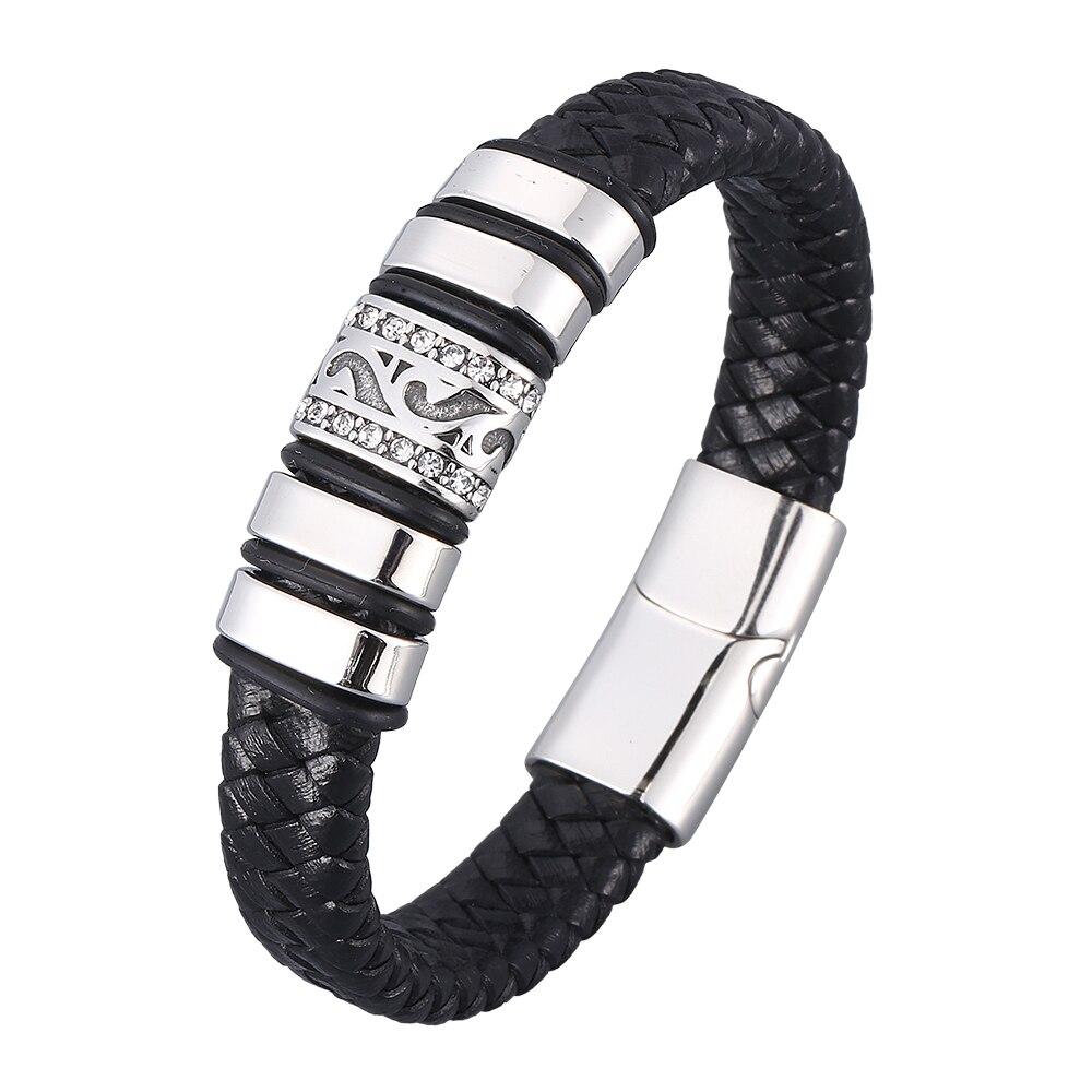 Hand-Woven Accessories Combination Men's Stainless Steel Luxury Men's Black Leather Bracelet Valentine's Day Gift
