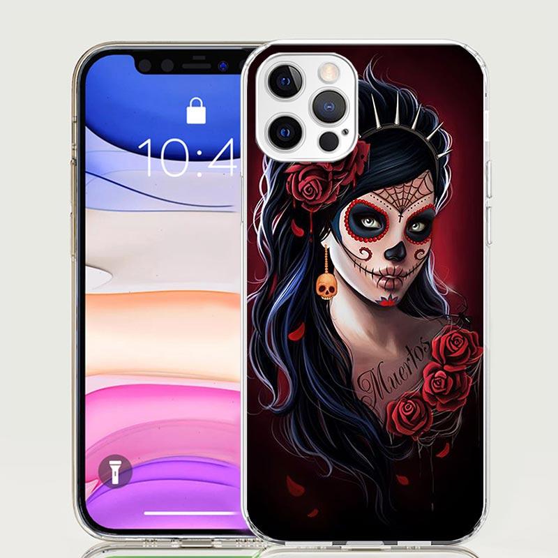 Catrina Beautiful Rose Girl Skull Case Phone Cover for Apple iphone 16 15 14 13 12 Mini 11 Pro Max 16E X XS XR 7 Plus 8 + SE 202