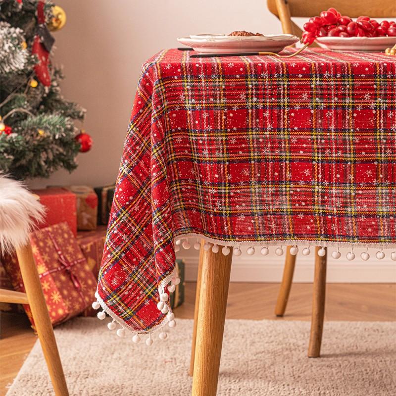 Christmas Snowflake Check Tablecloth Rectangular Festive Decor Dining Coffee Table