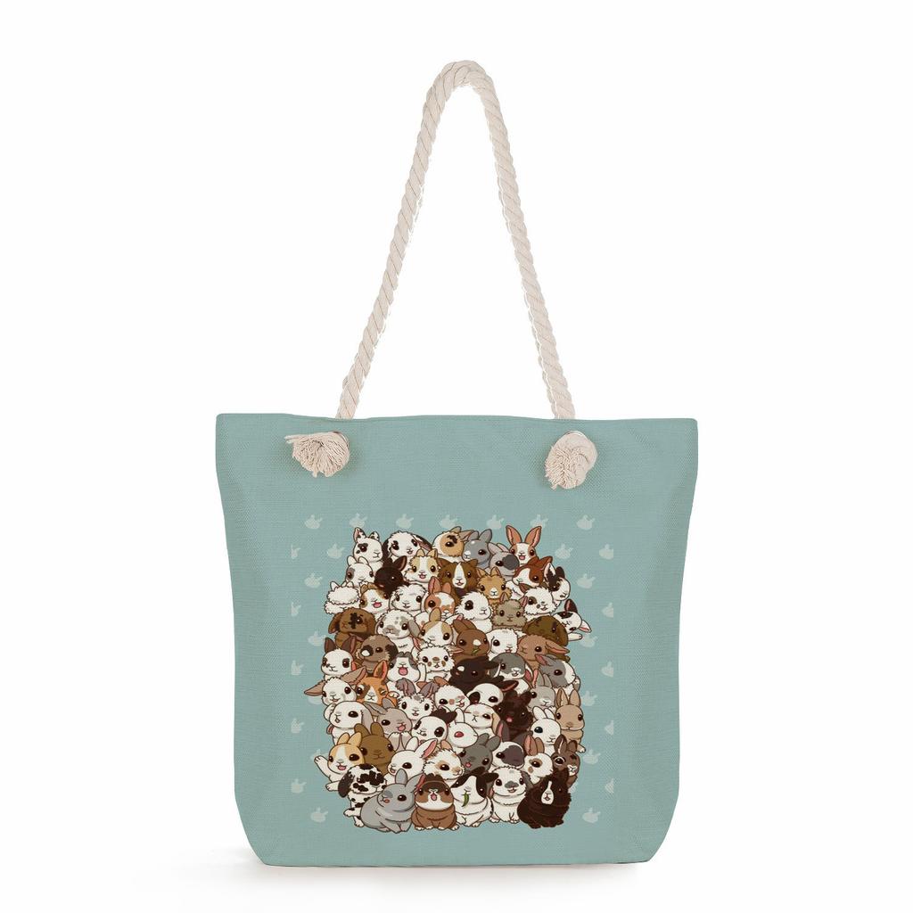 Creative Rabbit print thick rope single-shoulder beach bag 7247 CLE