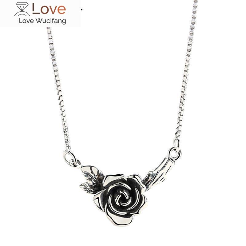 Foxanry 925 Stamp Necklace For Women Trendy Elegant Vintage Make Old Design Rose Flower Thai Silver Party Jewelry Gift