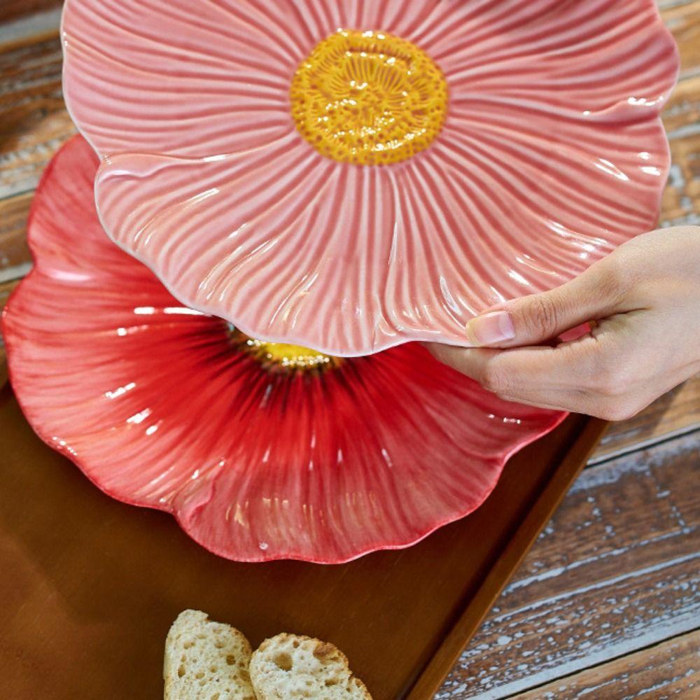 Household Ceramic Flower Plate Light Luxury Decorative Bowl Pastry Dish Soup Bowls Western Food