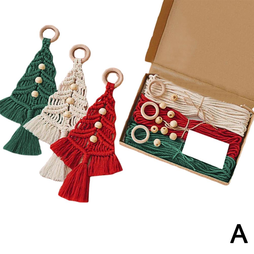 3Pcs Christmas Tree DIY Macrame Kit, Christmas Macrame Woven Boho Christmas Tree Decorative Hanging Ornaments Kits for Beginners