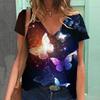 Summer New Butterfly 3D Printed V-neck Short Sleeved T-shirt Women