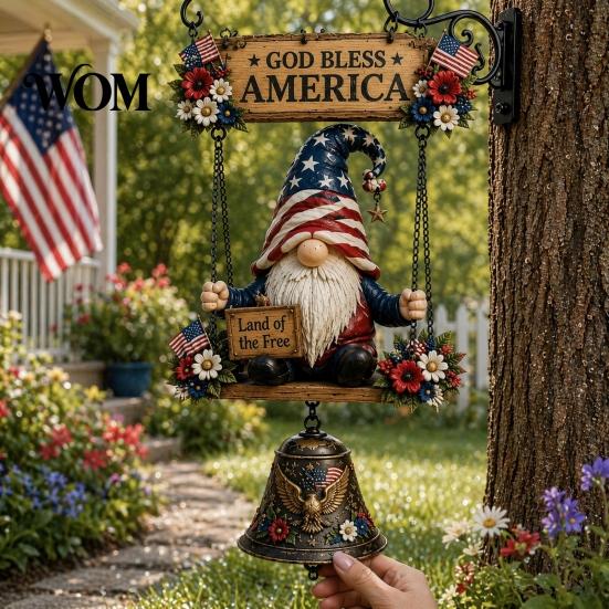 Country Style Garden Decoration Rustic Gnome Bell, Large Gnomes Welcome Hanging Doorbell, Bell Decor for Front Porch Patio Fence Farmhouse,