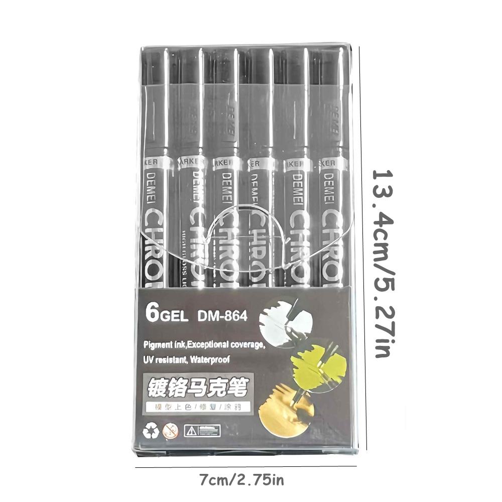 6 шт./Комплект Жидкий Хромированный Зеркальный Маркер-Ручка с Высоким Блеском 2 мм DIY Отражающая Постоянная Золотая СЕРЕБРЯНАЯ Краска-Ручка для Любой Поверхности