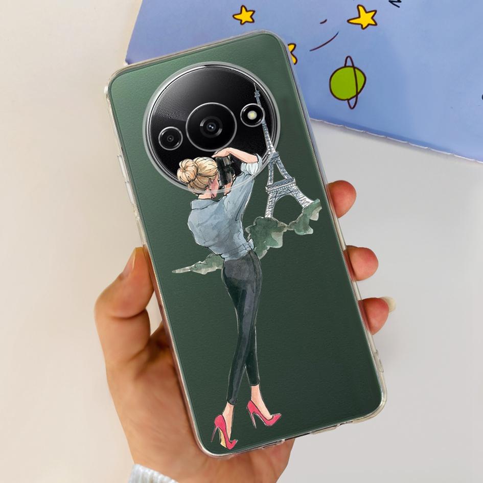 For Funda Xiaomi Redmi A3 Case 2024 Fashion Flower Transparent Silicone Soft TPU Phone Case For Xiomi Redmi A3 RedmiA3 4G Covers