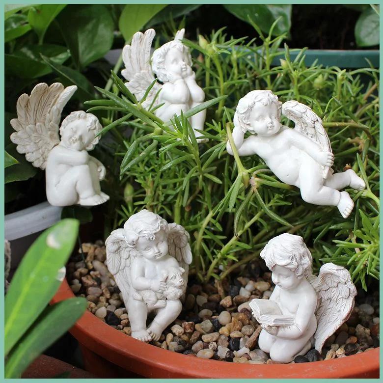 5pcs/set New Angel Plugin Garden Little Girl Resin Flower Insert Decoration Micro Landscape Garden Statue Ornament