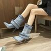 Fashion Shoes for Women 2024 New Blue Denim Women's Modern Boots Sexy Pointed Toe Female High Heels Fashionable and Versatile Stilettos