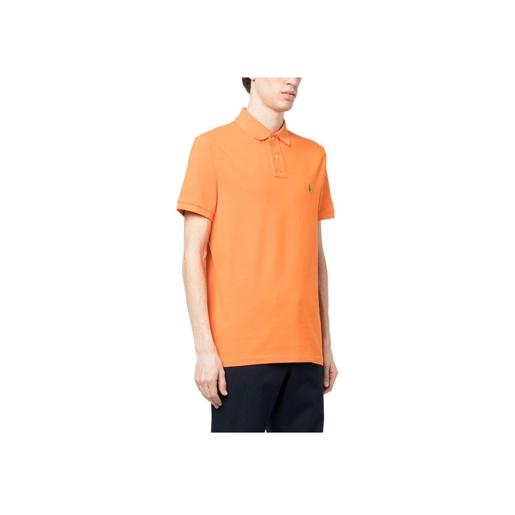 Polo Ralph Lauren SS23 Однотонная рубашка поло с коротким рукавом и вышитым логотипом, мужские топы, оранжевый цвет 710680784-315