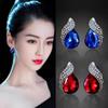Water Drop Gemstone Blue Diamond Stud Earrings Premium Sense Of Man-Made Crystal Earrings Buckle Luxury Versatile Women's Earrings