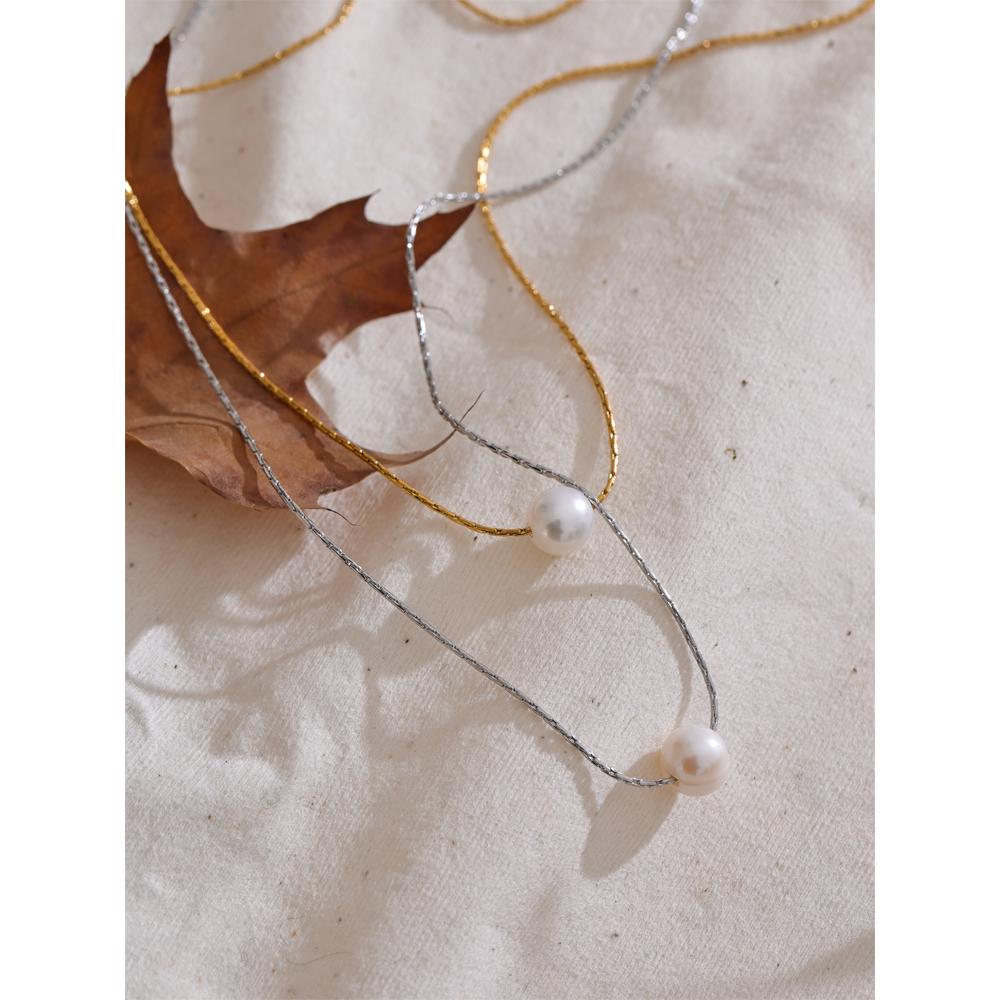 Yhpup 2 Style Daily Basic Natural Freshwater Pearl Round Oval Pendant Necklace Ladies Stainless Steel Chic Jewelry High Quality