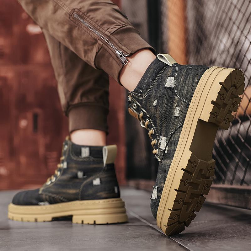 Мотоциклетная обувь Мужская мода Высокие ботинки Массивные ботинки для мужчин Повседневные уличные кроссовки Мужские ботинки в стиле панк в британском стиле