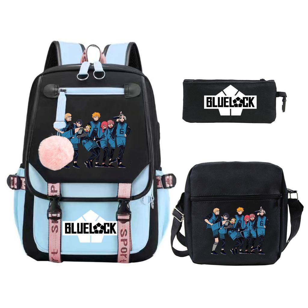 Trend Campus Primary And Secondary School Students Schoolbag Blue Prison Periphery Animation Backpack Pencil Bag