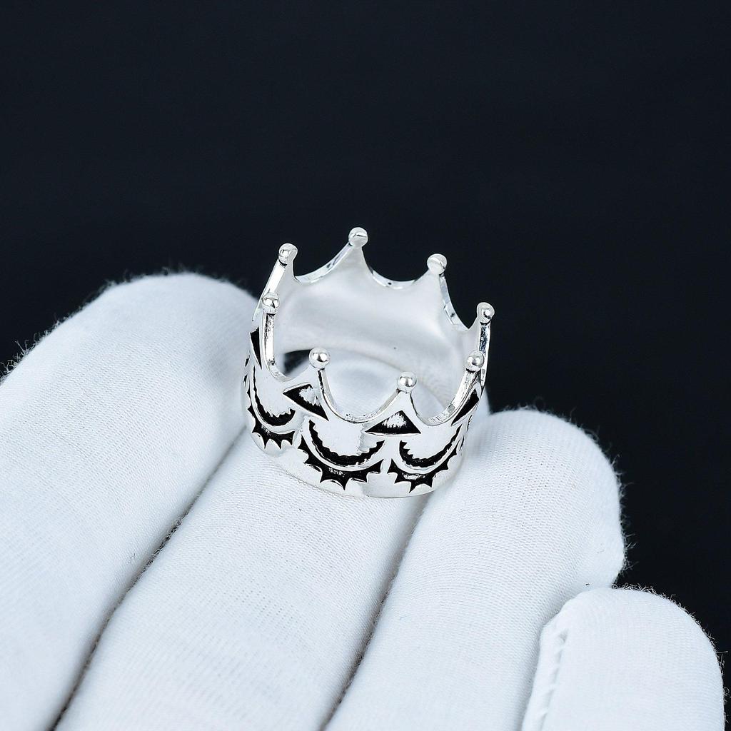 Кольцо Корона, Кольцо Винтажного Дизайна, Уникальное Кольцо для Медитации, Ювелирные Изделия из Стерлингового Серебра 925 пробы, Подарок Ручной Работы, Кольцо-Заявление для Подарка на День Рождения