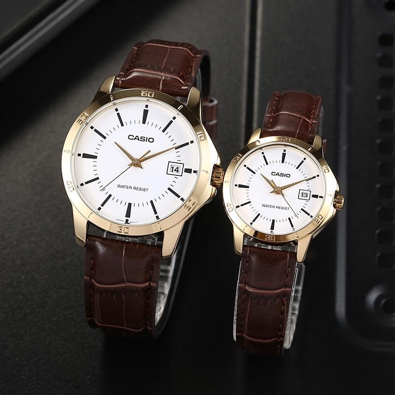 Casio Серия Часов-LTP Сердце Тьмы Business Casual Большой Циферблат Пара Кварцевый Механизм Ремешок из Натуральной Кожи Японские MTP-V004GL-7A<P-V004GL-7A