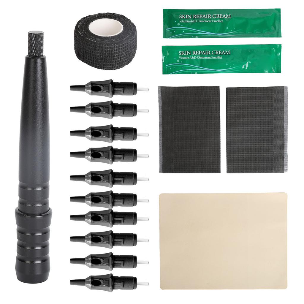 Набор для татуировки, алюминиевая ручка для татуировки и 10 шариковых картриджей с тренировочной кожей