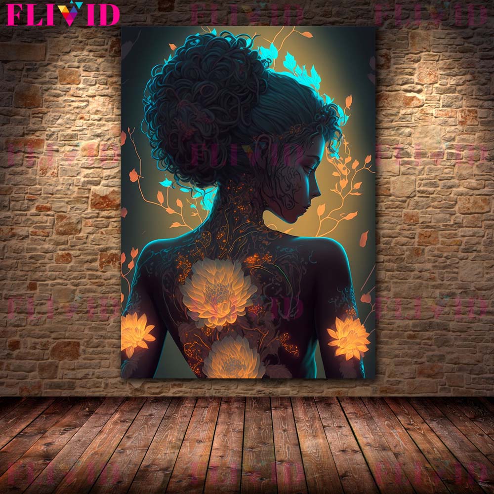 Абстрактная татуировка цветок сексуальная девушка плакат настенное искусство холст живопись плакат