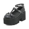 Fashion 8cm Women's Vulcanize Shoes with Love Heart Buckle and Cross Strap Cutout, Thick Platform Heel Mary Jane Shoes
