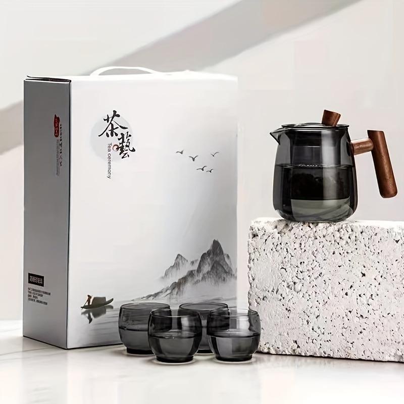 1 шт./1 комплект, стеклянный чайный сервиз, чайник, 530 мл/17,9 унций, чашка для чая, 90 мл/3 унции, чайник с деревянной ручкой, бытовой высокотемпературный чайник, чайник, идеально подходит для