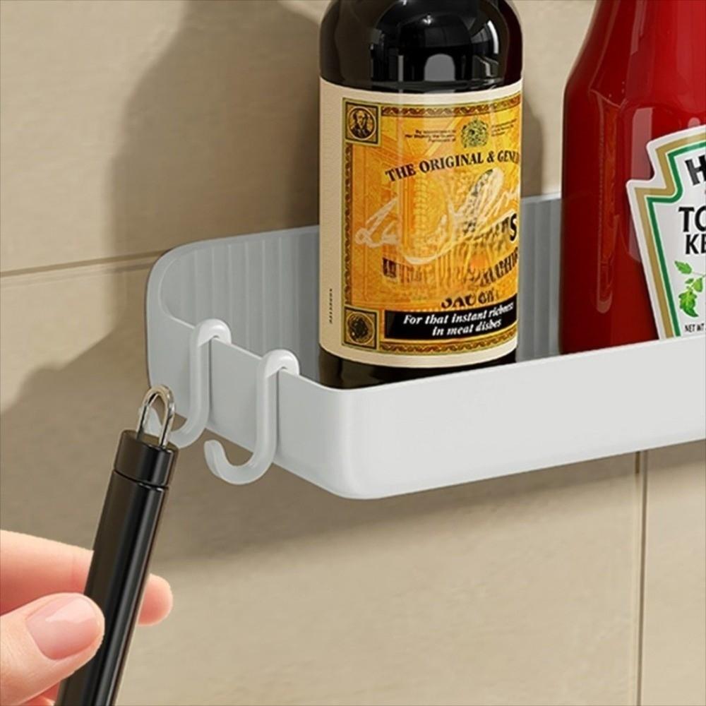 Cling Film Kitchen Storage Shelf with Hooks Multi-Functional Refrigerator Side Shelf Plastic Side Mount Seasoning Organizer Rack