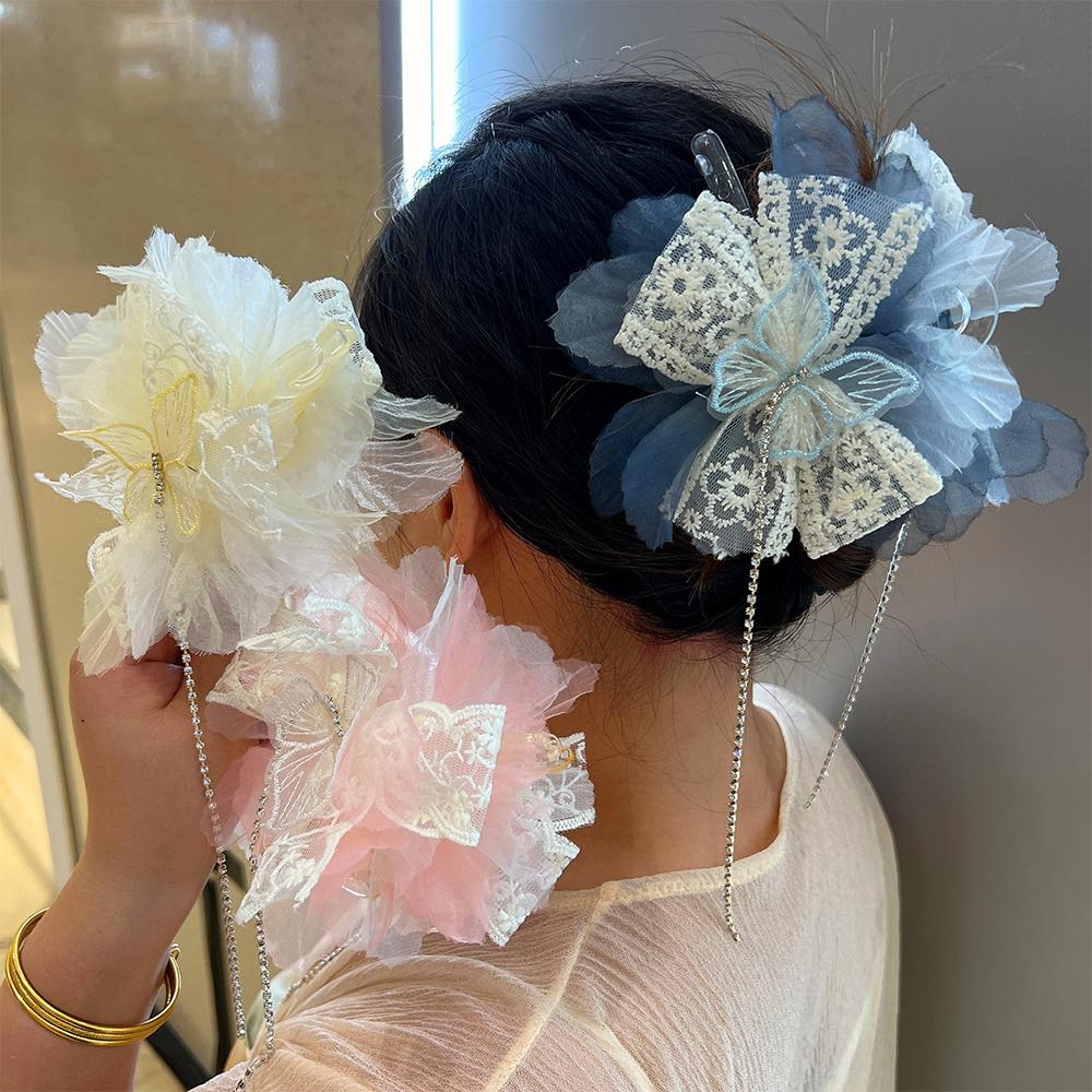 Заколка для волос с цветами из марли, стразы, зажим для захвата, новый зажим для волос в виде акулы, аксессуары для волос