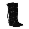 FOREADA Women Knee High Long Boots Round Toe Block High Heels Cross Strap Gogo Boots Ladies Fashion Shoes Winter Yellow Black 46