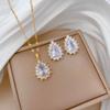 Full Diamond Water Drop Necklace Earrings Set Light Luxury Slightly Inlaid Personalized Temperament Banquet Ear Jewelry Combination