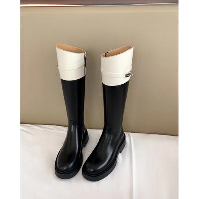 Туфли с круглым носком, цвет соответствует замку, толстый каблук, средние и высокие сапоги, рыцарские сапоги, женские сапоги, осень