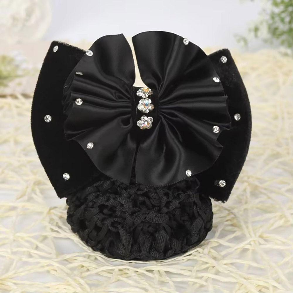 1Pcs Bowknot Net Bun Hair Cover Satin Bow Bun Crochet Net Durable Elastic Hairnet for Women